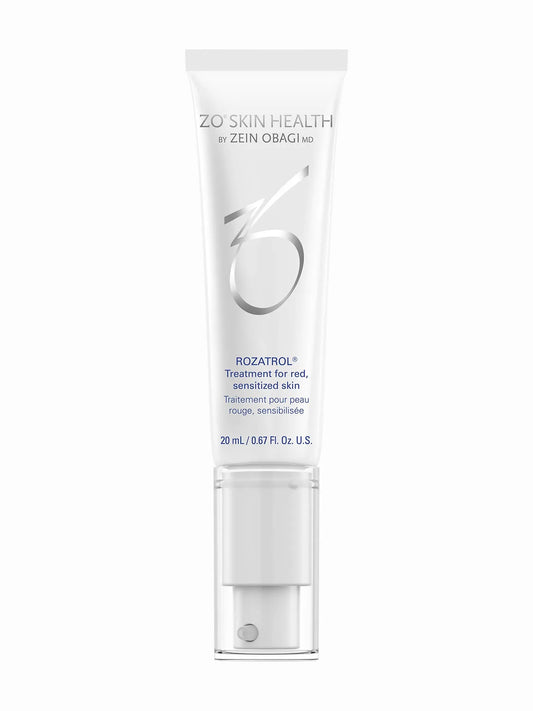 A targeted treatment cream serum bottle with a white pump dispenser, labeled ZO Skin Health Rozatrol.