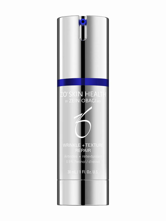 A bottle of ZO Skin Health Wrinkle + Texture Repair serum.